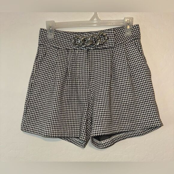 Alexander Wang Womens Wool Side Zip High Rise Pleated Shorts Houndstooth 2 New - Picture 1 of 7